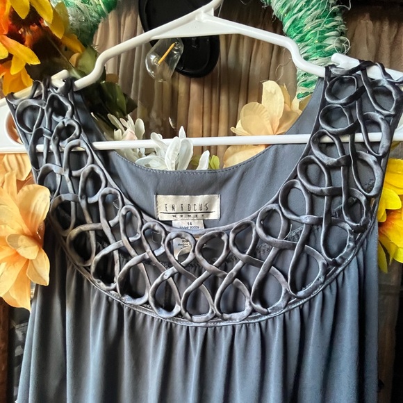 EUC Dark Gray Knotted Neckline Dress Sleeveless Size 14 - Picture 2 of 4
